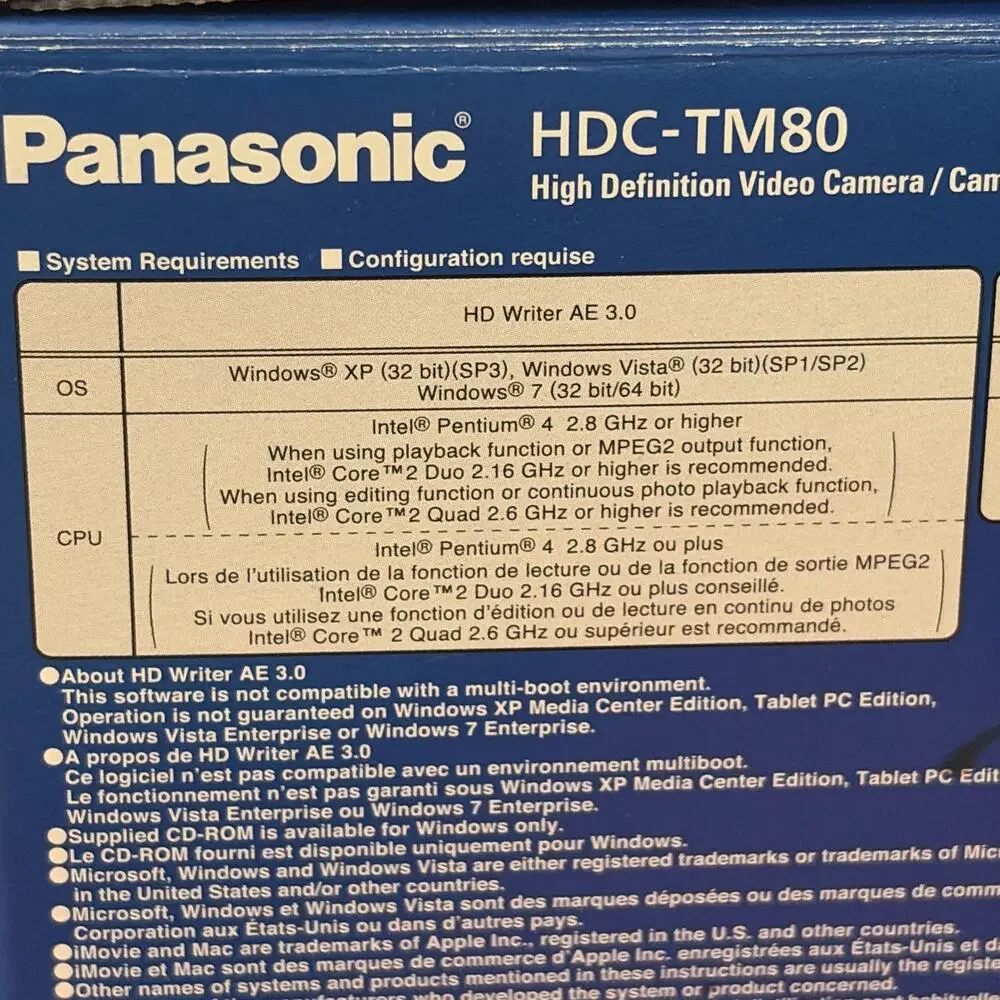 Panasonic HDC-TM85 Handheld Camcorder Video Recorder High Definition